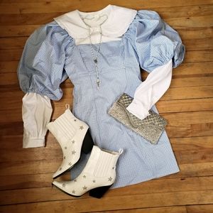 Sky blue gingham checked mini dress